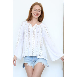 Angie Angie Eyelit Long Sleeve Top (F2998)