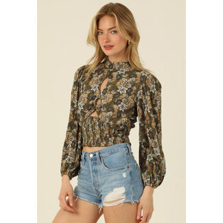 Angie Angie High Neck Slit LS Top (F2744)