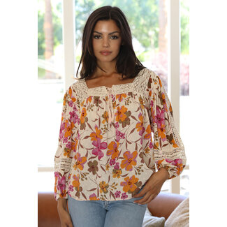 Angie Angie Lace Trim LS Top (C2308)