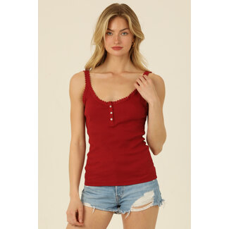 Angie Angie Lace Trim Rib Knit Tank W.Buttons (X2AG9)