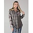 Angie Angie Mixed Plaid Acid Washed Button Up w/ Frayed Hem (P2W94)