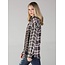Angie Angie Mixed Plaid Acid Washed Button Up w/ Frayed Hem (P2W94)