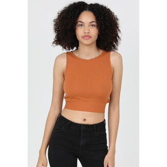 Angie Angie Rib Knit Criss Cross Back Tie Waist Top (X2DU9)