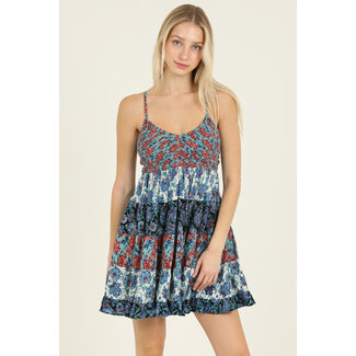 Angie Angie Smocked Bodice V-Neck Dress (C4B28)