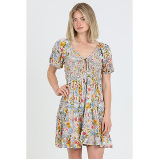 Angie Angie Smocked Tie Front Dress (F4K53)