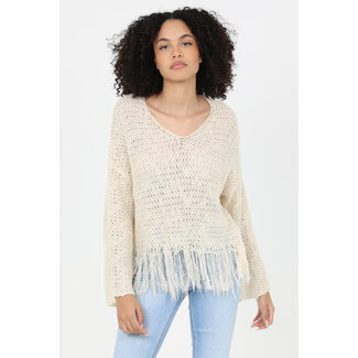 Angie Angie V Neck Light Weight Fringe Pullover Sweater (XHN03)