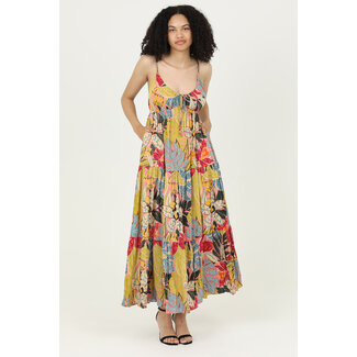 Angie Angie V Neck Tie Front Tiered Maxi Dress (C4A96)