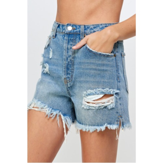 Signature 8 Signature 8 High Rise Destroyed Mid Length Denim Shorts  (S8902)